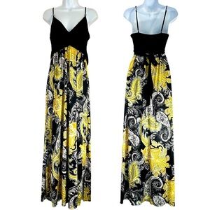 SPEECHLESS VTG Y2K Babydoll Black and Yellow Paisley Maxi Tank Dress Size M